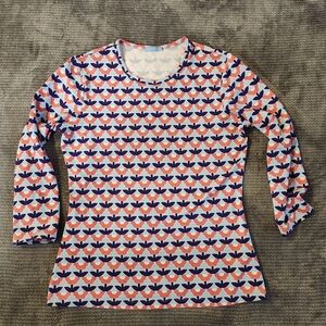 J. Mclaughlin Women Blue Floral Catalina Cloth 3/4 Sleeve Blouse Tee Top Small